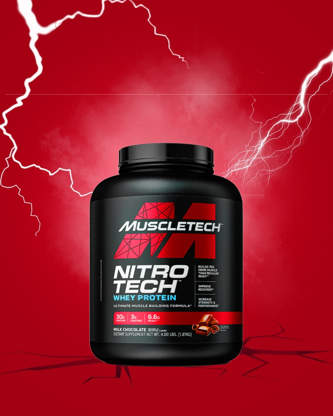 MuscleTech Whey Protein - NitroTech Blend of Whey Protein Isolate and Peptides for Lean Muscle Building and Rapid Recovery - 30g Whey Protein